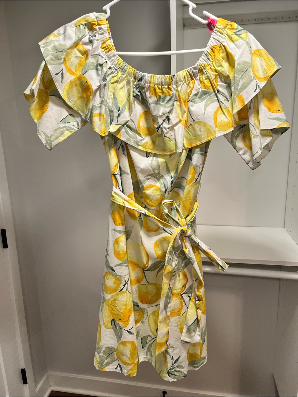 Betsey Johnson Yellow Lemon-Print Off-Shoulder Dress
